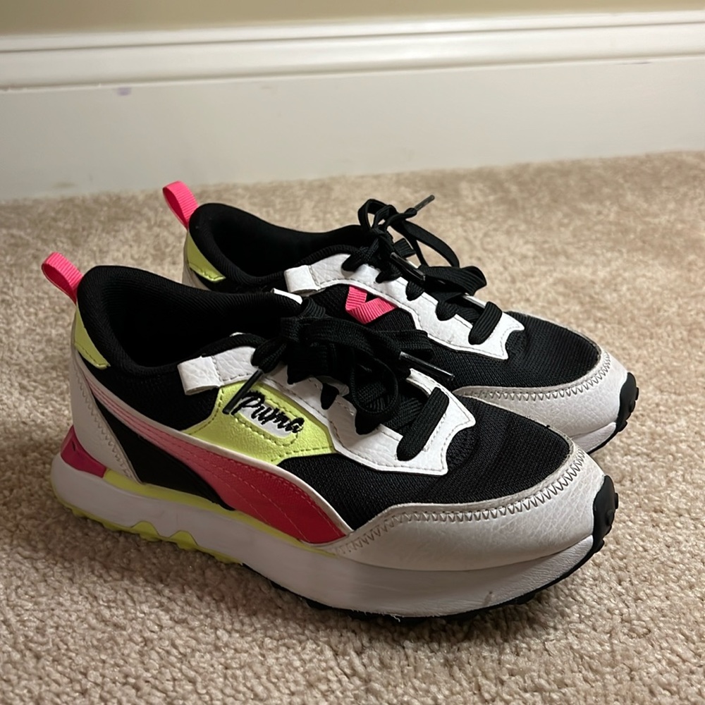 Puma Hip Hop Sneakers - Pink Yellow White Black - Kids Youth Size 1